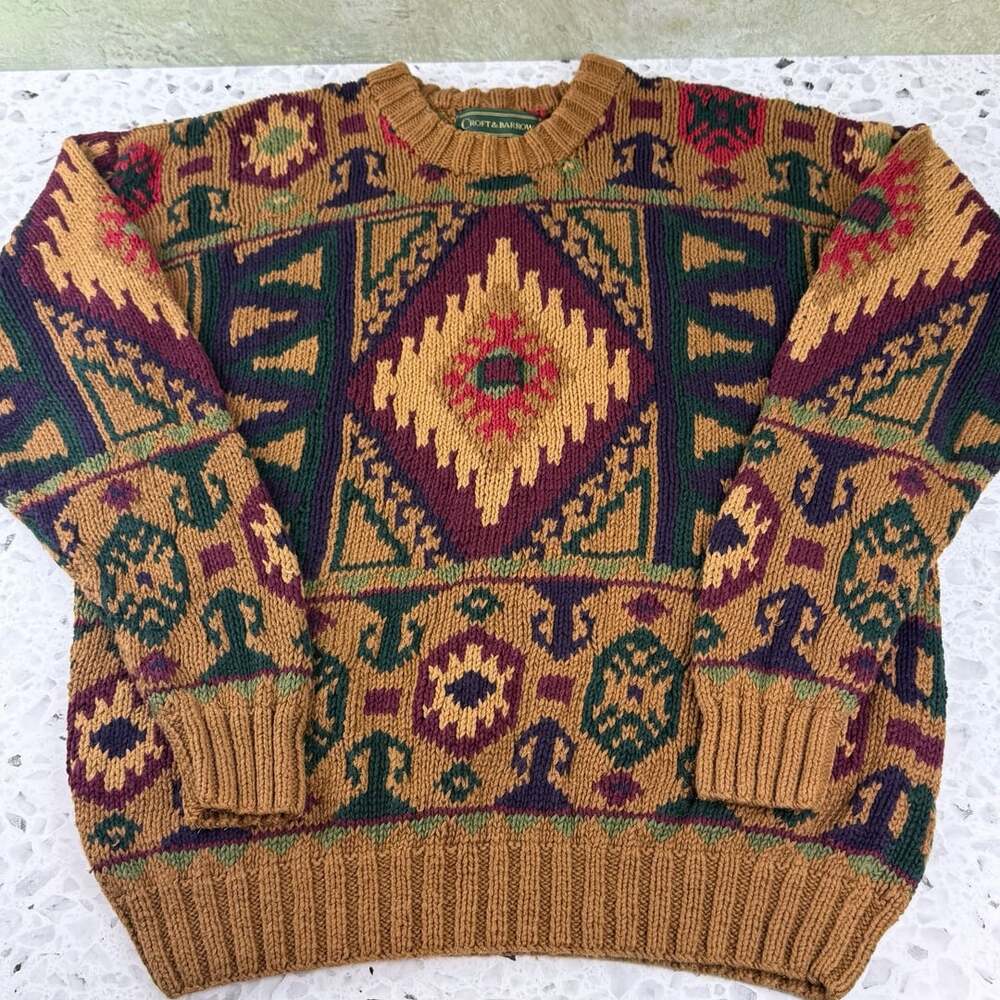 Croft & Barrow Vintage Aztec Geometric Knit Crewneck Sweater Size L